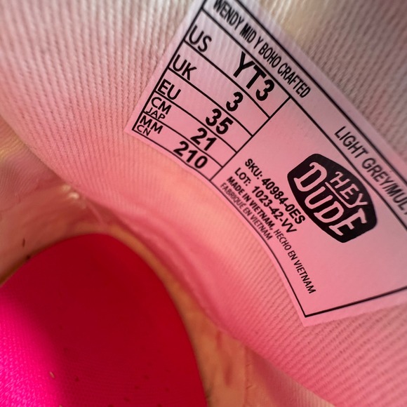 Hey Dude Wendy Mid Y Boho Crafted Light Grey Multi Youth Size 3 40984-0ES - Picture 7 of 8